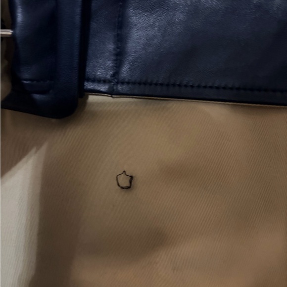 The Kooples Coat Womens Large Beige Black Faux Leather Collar Belted Trench - Picture 7 of 9